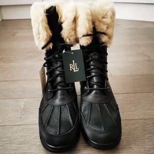 Lauren Ralph Lauren Dabney Black Boot/Beige Fur